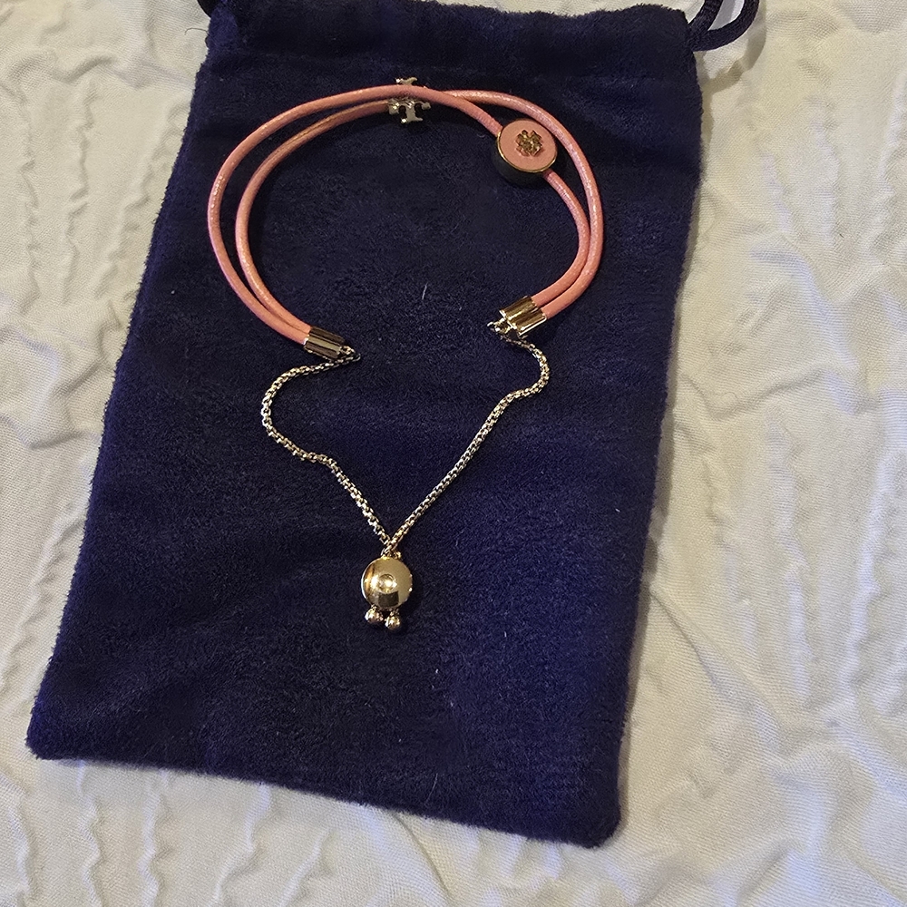 Tory Burch Pink and Gold Pendant Necklace